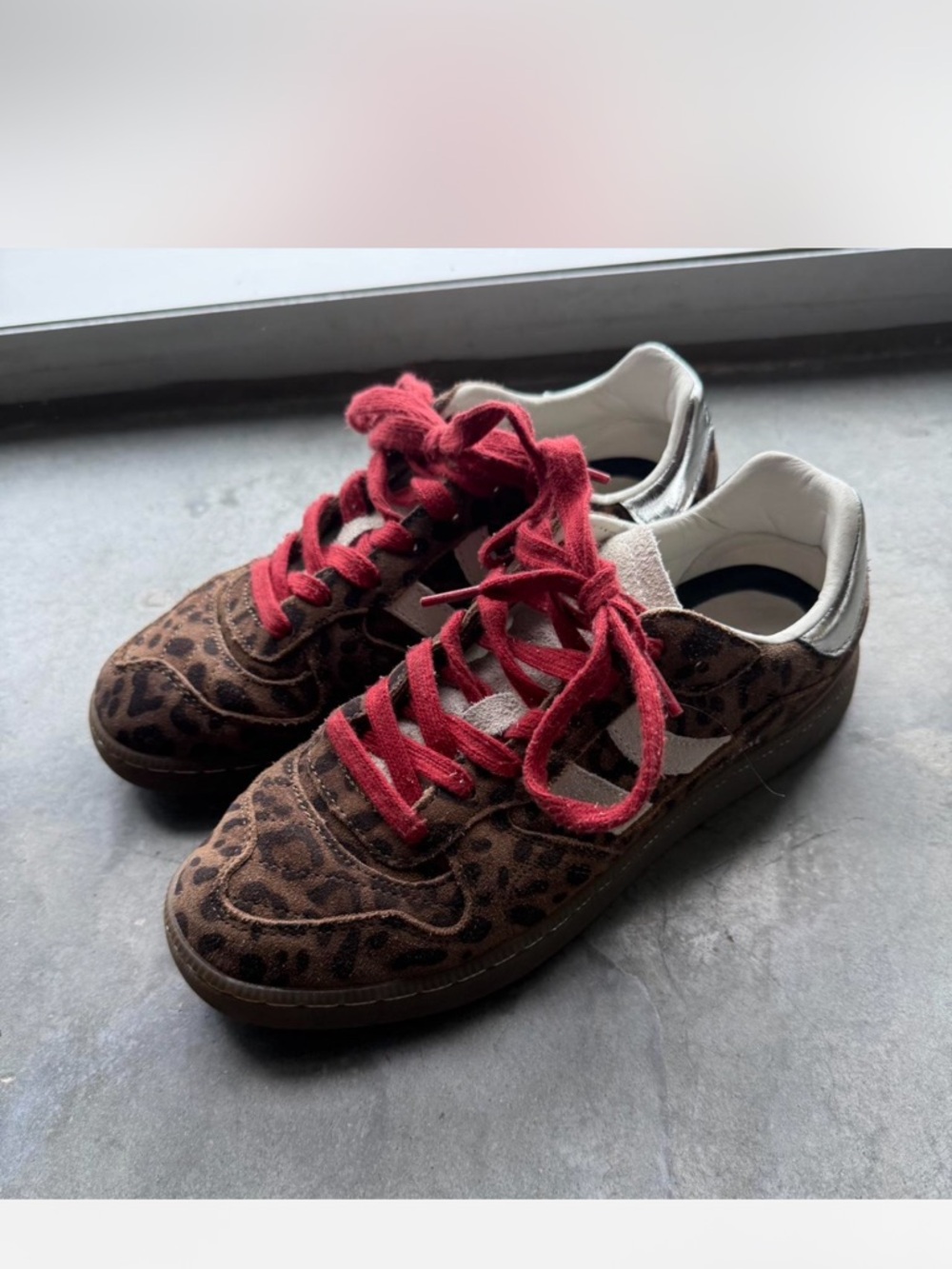 Leopard Print Sneakers with Red Laces